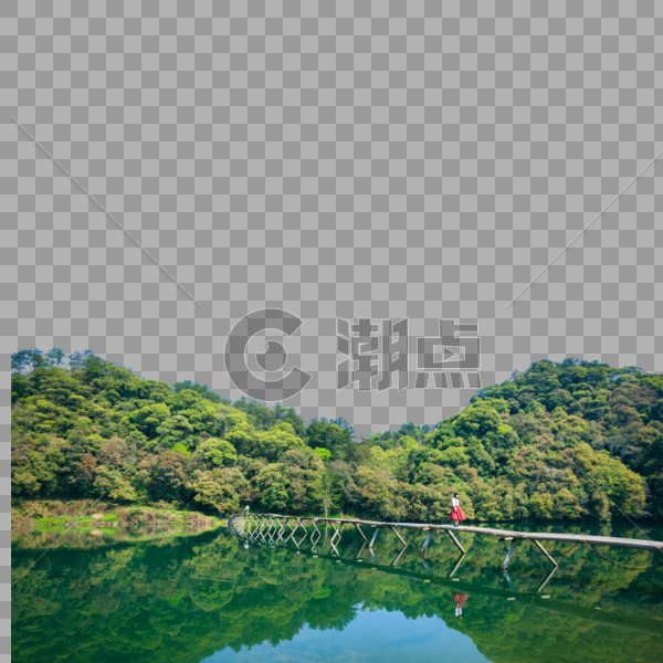 青山绿水大自然木桥水中倒影图片素材免费下载