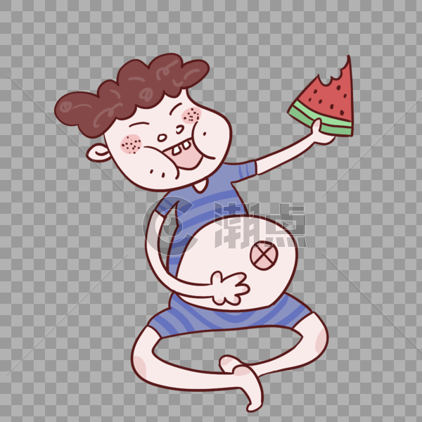 炎热的夏天小男孩在狂吃西瓜图片素材免费下载