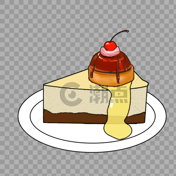 手绘樱桃布丁蛋糕甜点图片素材免费下载