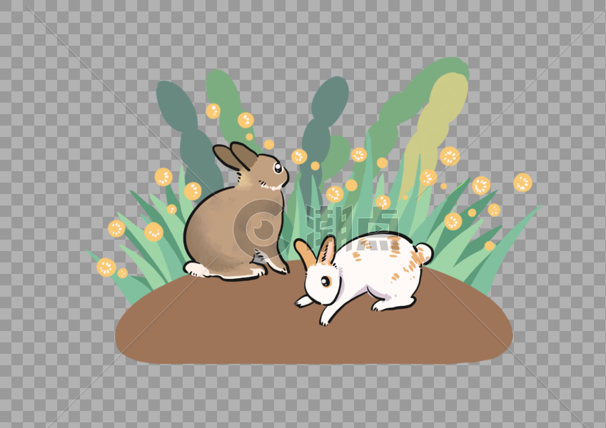 卡通可爱小兔子草丛玩耍图片素材免费下载