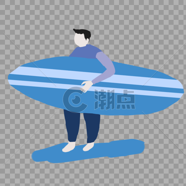 手绘夏季手拿冲浪滑板插画创意图标图片素材免费下载