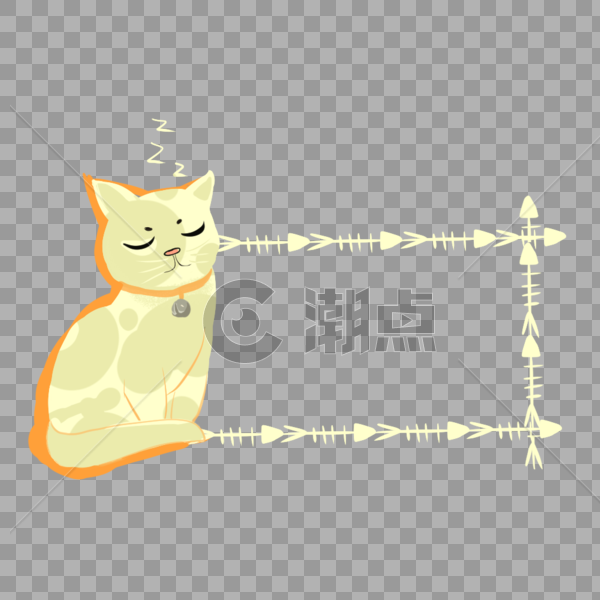 边框 猫咪边框 可爱 插画 睡着 鱼骨头图片素材免费下载