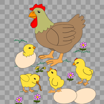 卡通可爱动物鸡妈妈与小鸡图片素材免费下载
