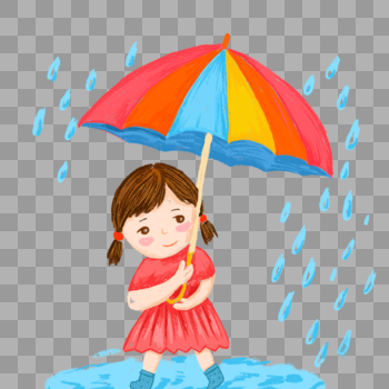 小女孩撑伞下雨天图片素材免费下载