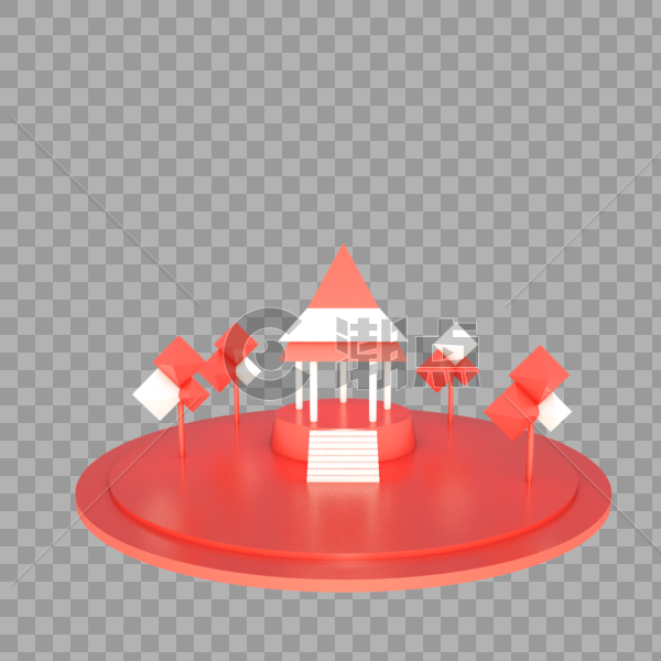 C4D立体几何卡通小亭子图片素材免费下载