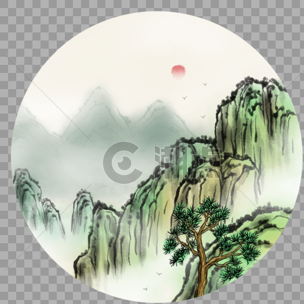 中国风高山风景画图片素材免费下载