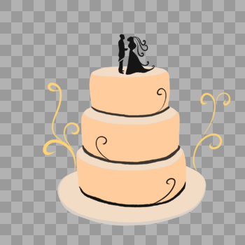 可爱手绘橙色婚礼蛋糕图片素材免费下载