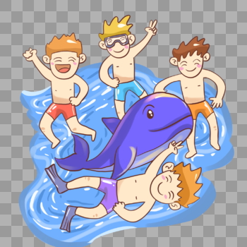 小孩海边游玩与鲸鱼嬉戏图片素材免费下载