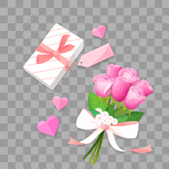 情人节给女朋友送花送礼物手绘素材图片素材免费下载