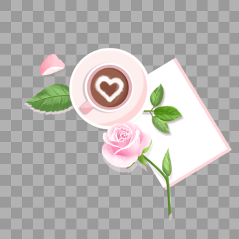 咖啡玫瑰信纸手绘元素图片素材免费下载