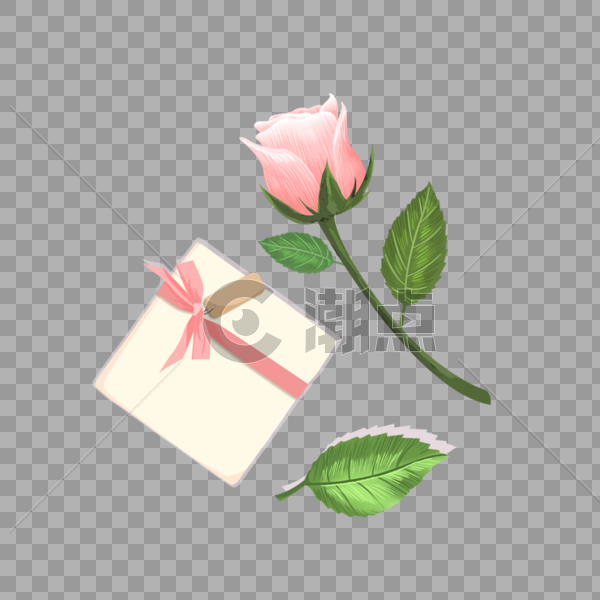 礼物和玫瑰手绘元素图片素材免费下载