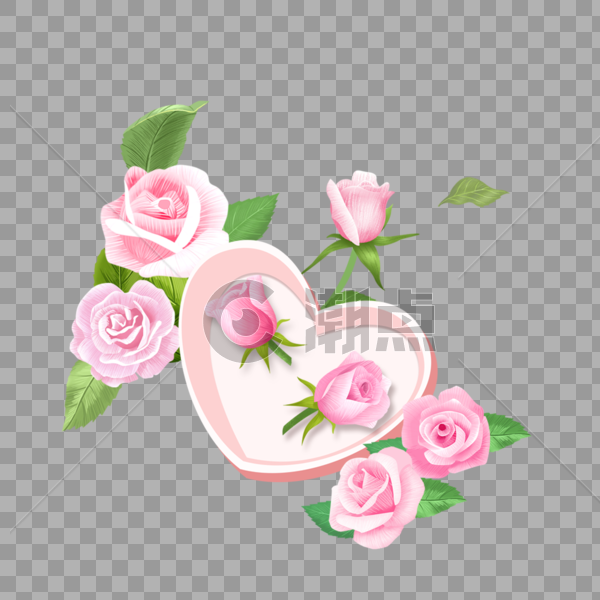 情人节玫瑰花礼盒手绘素材图片素材免费下载