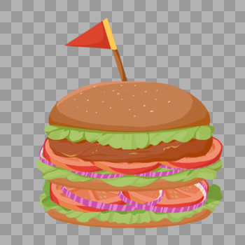 插旗的多层汉堡食物扁平化元素快餐店汉堡店图片素材免费下载