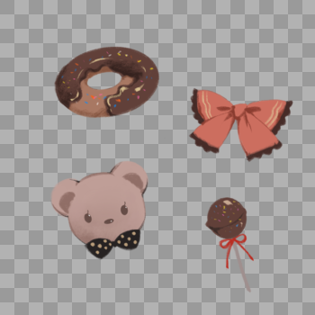 巧克力甜甜圈熊熊蝴蝶结和糖果图片素材免费下载