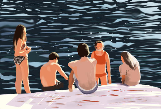 夏日游泳的少男少女图片素材免费下载