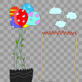 彩色气球云朵边框图片素材免费下载