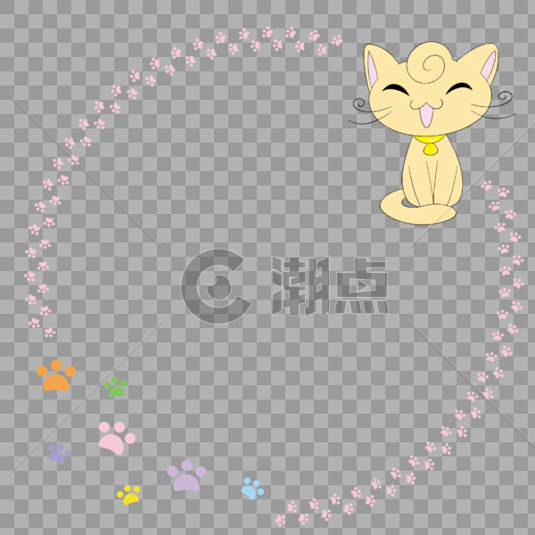 可爱猫咪彩色猫爪印边框图片素材免费下载