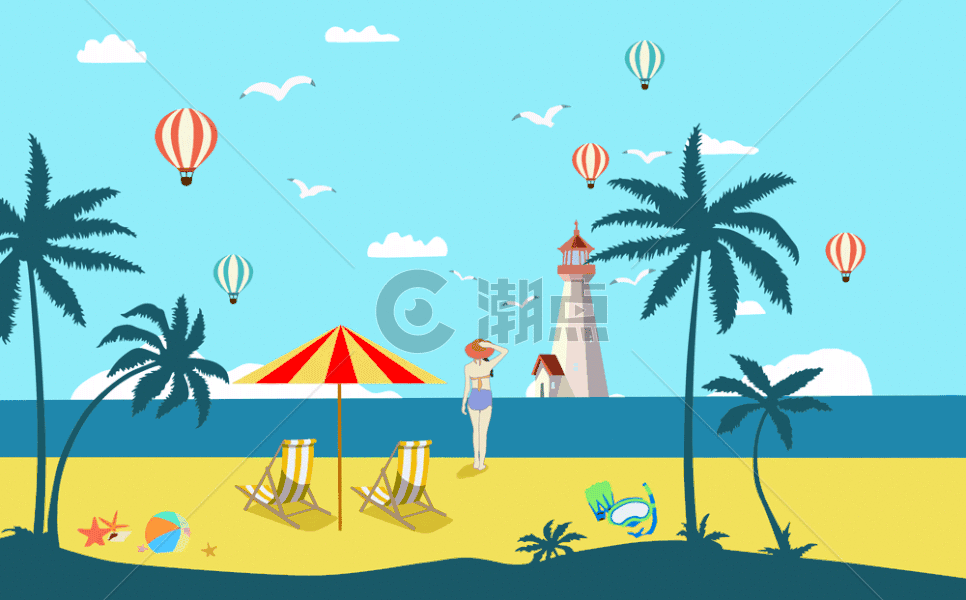 夏日沙滩插画GIF图片素材免费下载