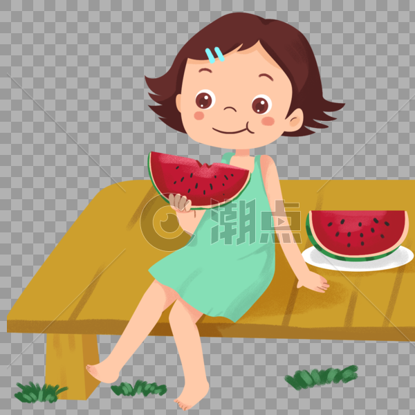 夏季纳凉吃西瓜的小女孩图片素材免费下载