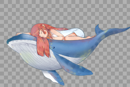 躺在鲸鱼背上的女孩图片素材免费下载