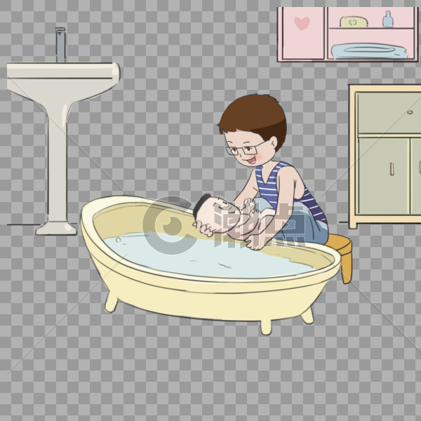 爸爸给婴儿洗澡图片素材免费下载