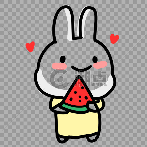 小兔子吃西瓜表情包图片素材免费下载