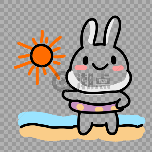 小兔子海边玩耍表情图片素材免费下载