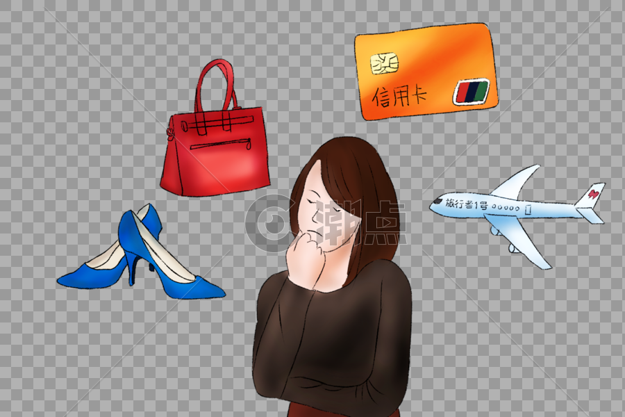 女生出门飞机旅行必备包包鞋子信用卡图片素材免费下载