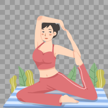 手绘卡通练习瑜伽的女人图片素材免费下载
