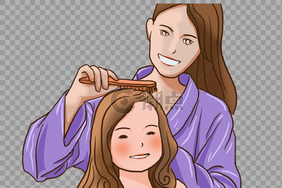 女儿为母亲梳头图片素材免费下载