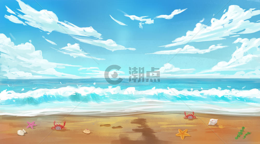 手绘沙滩风景图片素材免费下载