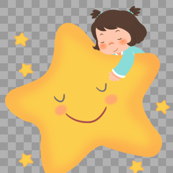 手绘趴在星星上睡觉的小女孩图片素材免费下载