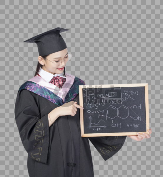 拿着黑板的毕业女学生图片素材免费下载