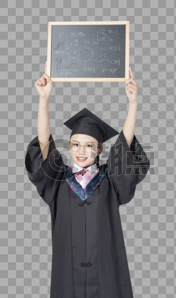 拿着黑板的毕业女学生图片素材免费下载