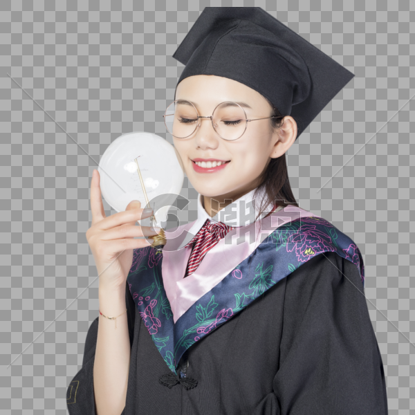 拿着灯泡的毕业女学生图片素材免费下载
