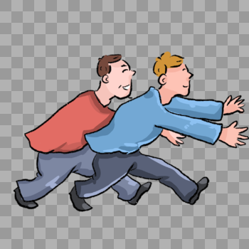 两个男生奔跑求救漫画图片素材免费下载