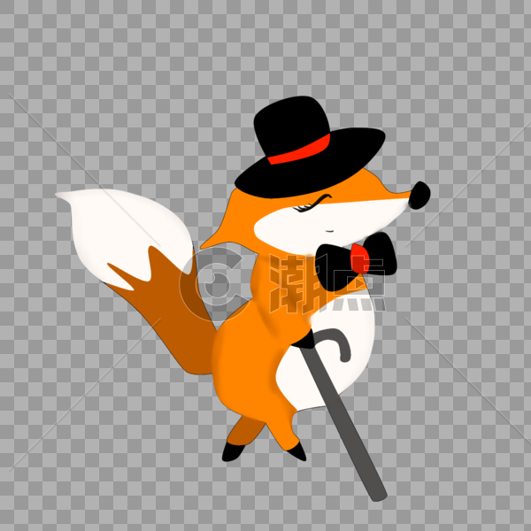 拄拐杖的狐狸绅士图片素材免费下载