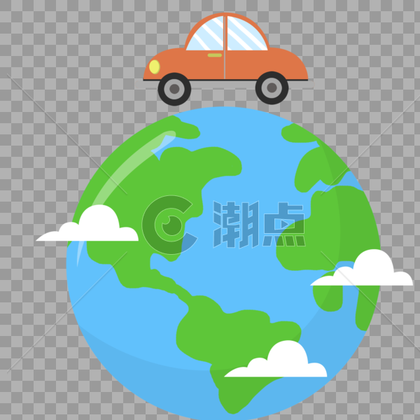 手绘扁平风格地球和汽车图片素材免费下载