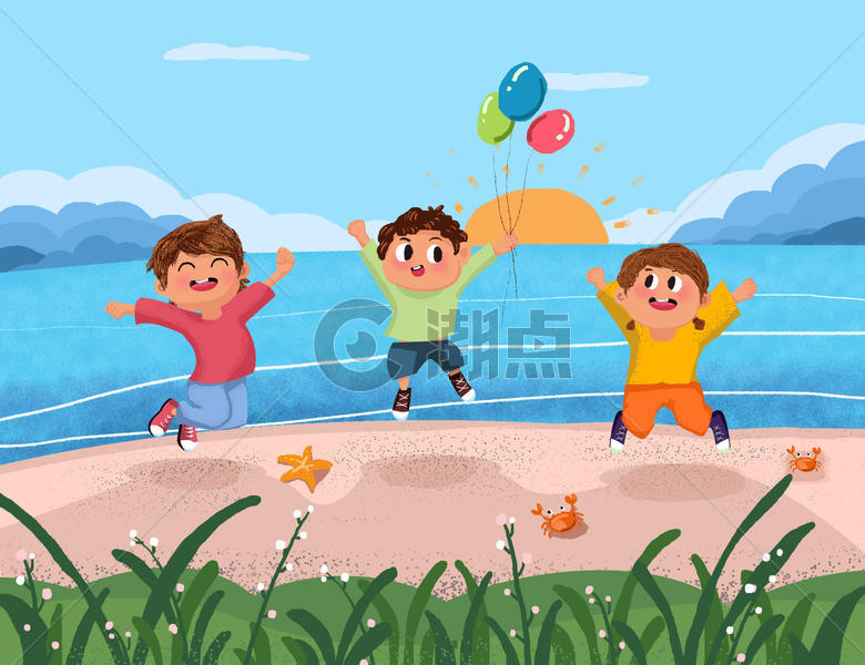 海边快乐的儿童图片素材免费下载