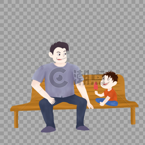 父亲节父亲和孩子坐在凳子上玩图片素材免费下载