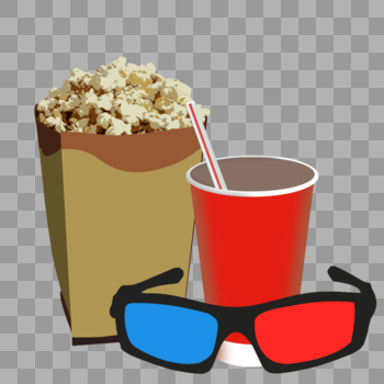 各类电影节爆米花可乐3d眼镜组合图片素材免费下载