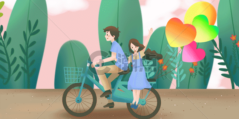 情侣骑自行车GIF图片素材免费下载