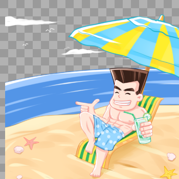 卡通夏天海滩度假的男人图片素材免费下载