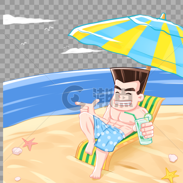 卡通夏天海滩度假的男人图片素材免费下载