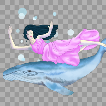 手绘环保女孩海洋鲸鱼图片素材免费下载