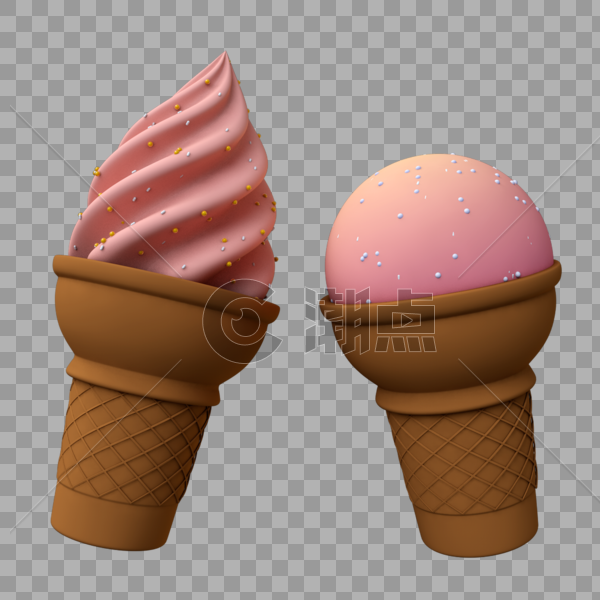 立体粉色甜筒冰淇淋图片素材免费下载