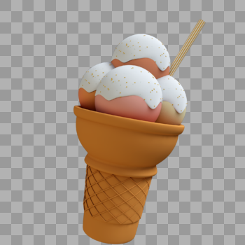 甜筒冰淇淋球立体插图图片素材免费下载