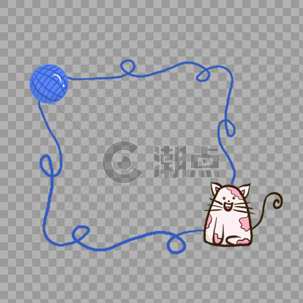 小猫玩毛线球边框图片素材免费下载
