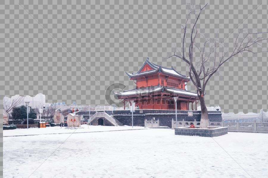 雪中的古城楼图片素材免费下载