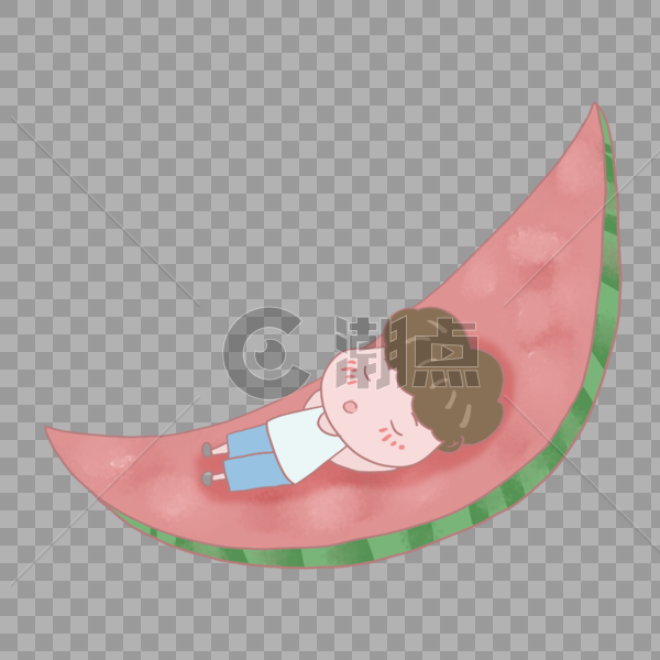 小男孩躺在西瓜船上睡觉图片素材免费下载